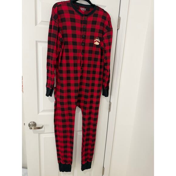 LazyOne - Holiday Pajamas Onesie Adults - Red Plaid Bear Cheeks - Size XL - Picture 2 of 7